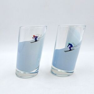 Italian Highball Alpine Snow Skiers Cocktail Glasses Tilted Slanted Winter S/2